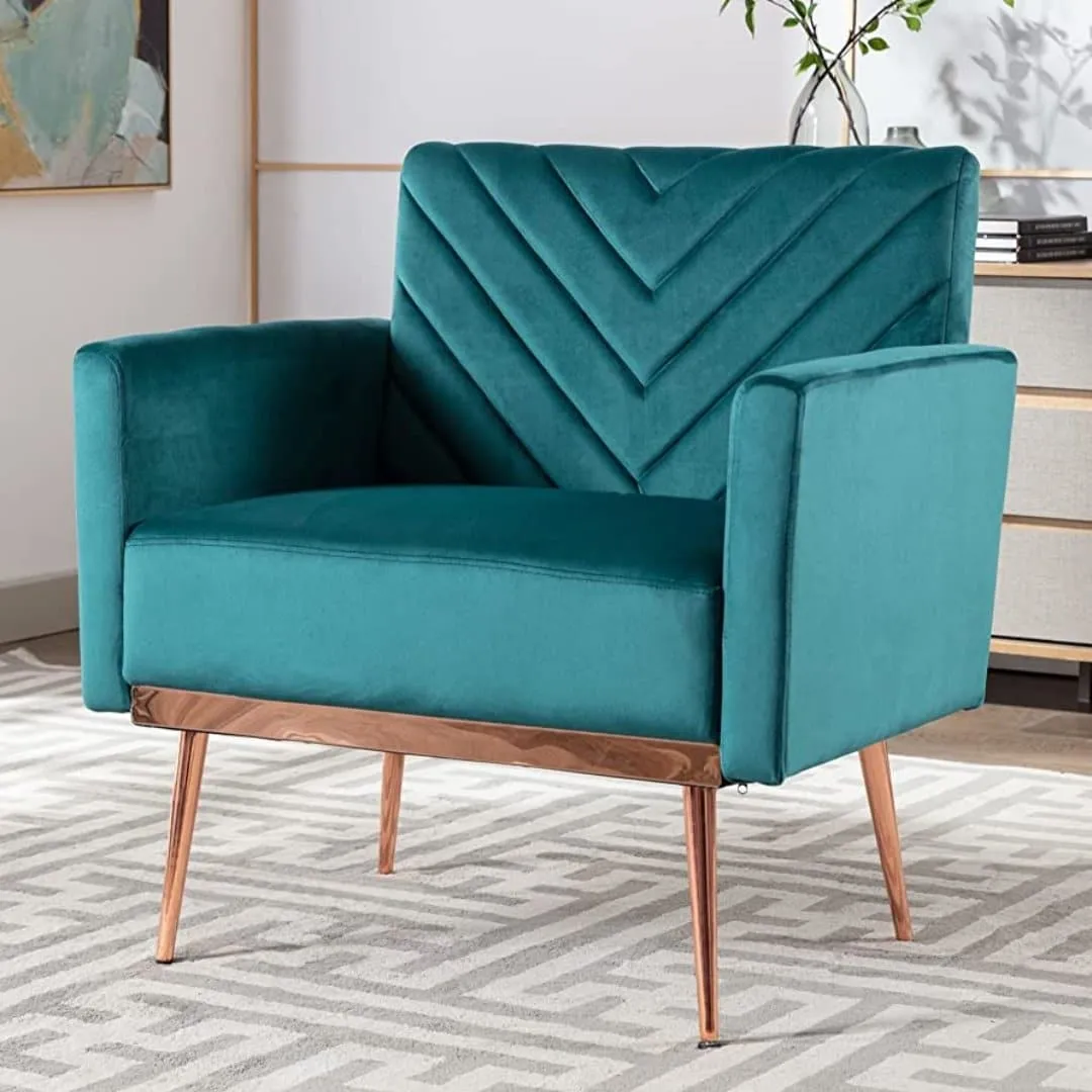 Modern Tufted Velvet Accent Chair with Gold Legs in Teal
