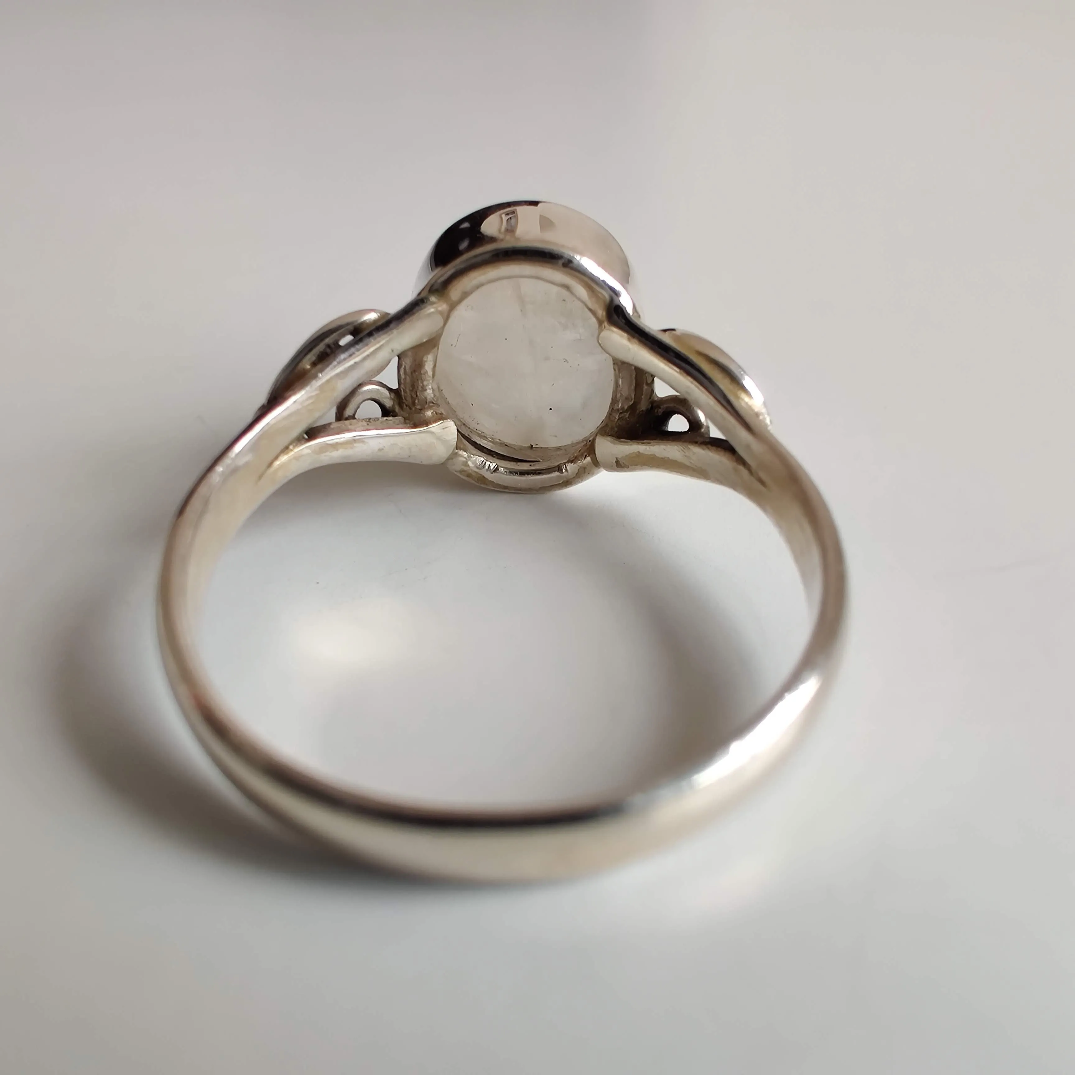 Moonstone Oval 925 Sterling Silver Ring with Heart Design