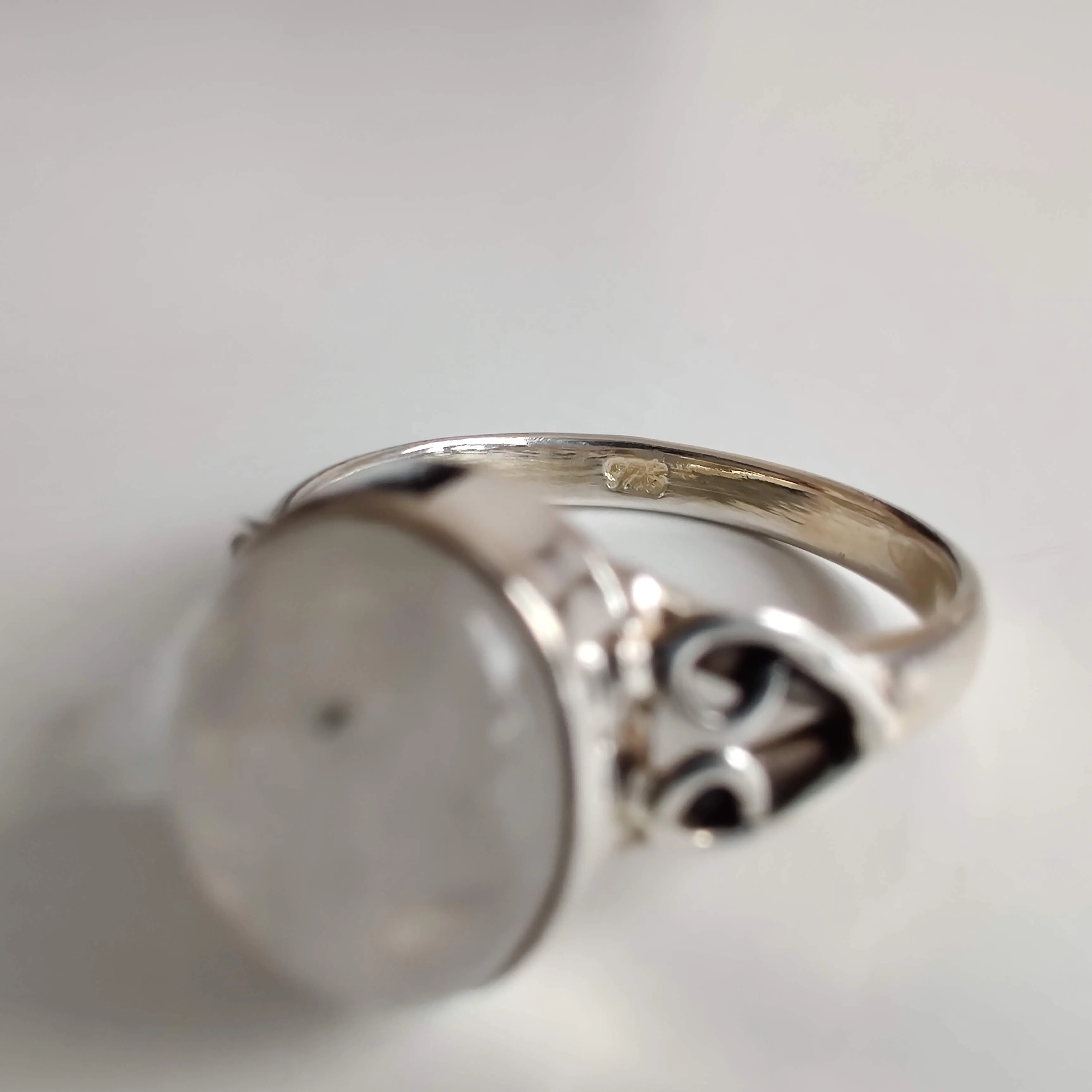 Moonstone Oval 925 Sterling Silver Ring with Heart Design