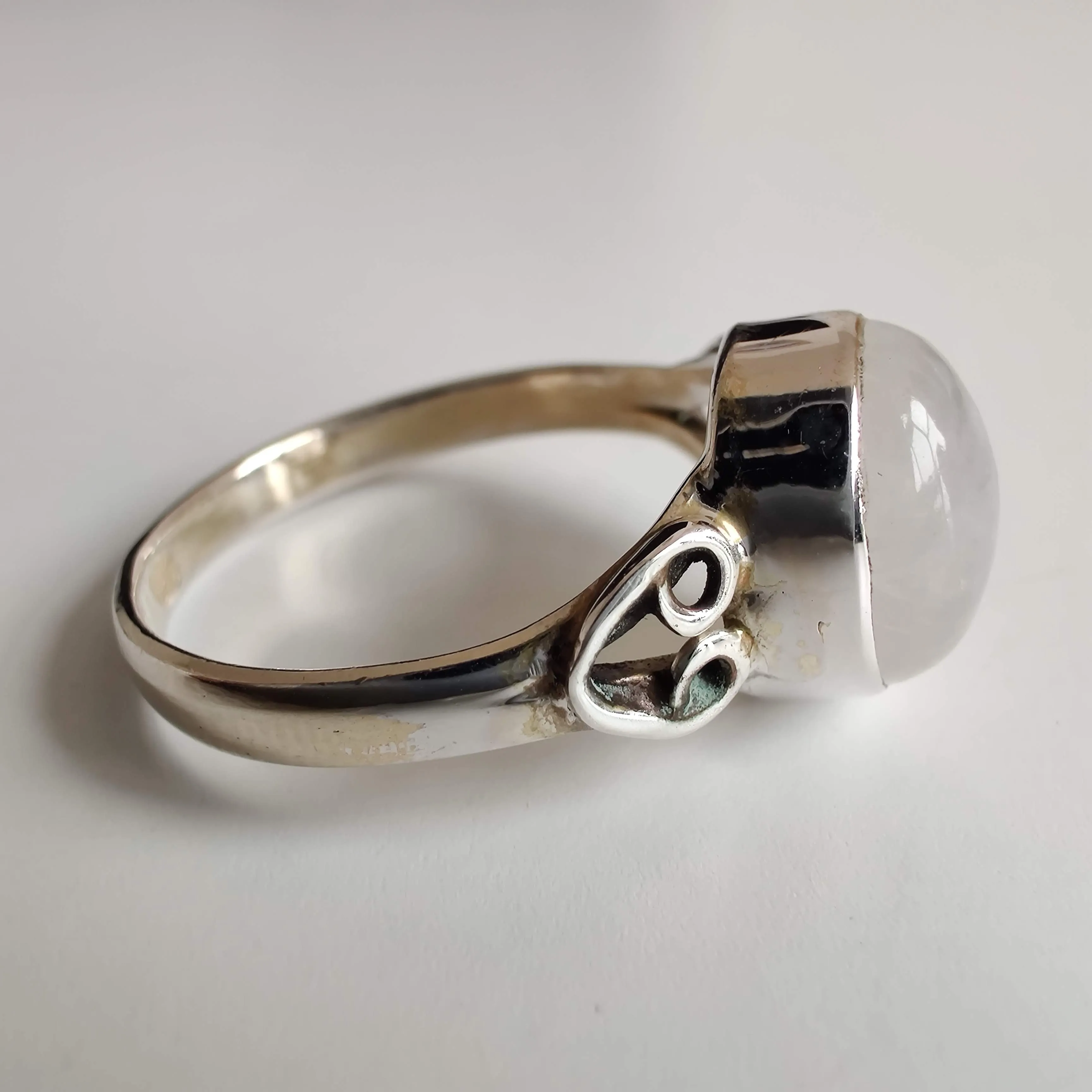 Moonstone Oval 925 Sterling Silver Ring with Heart Design
