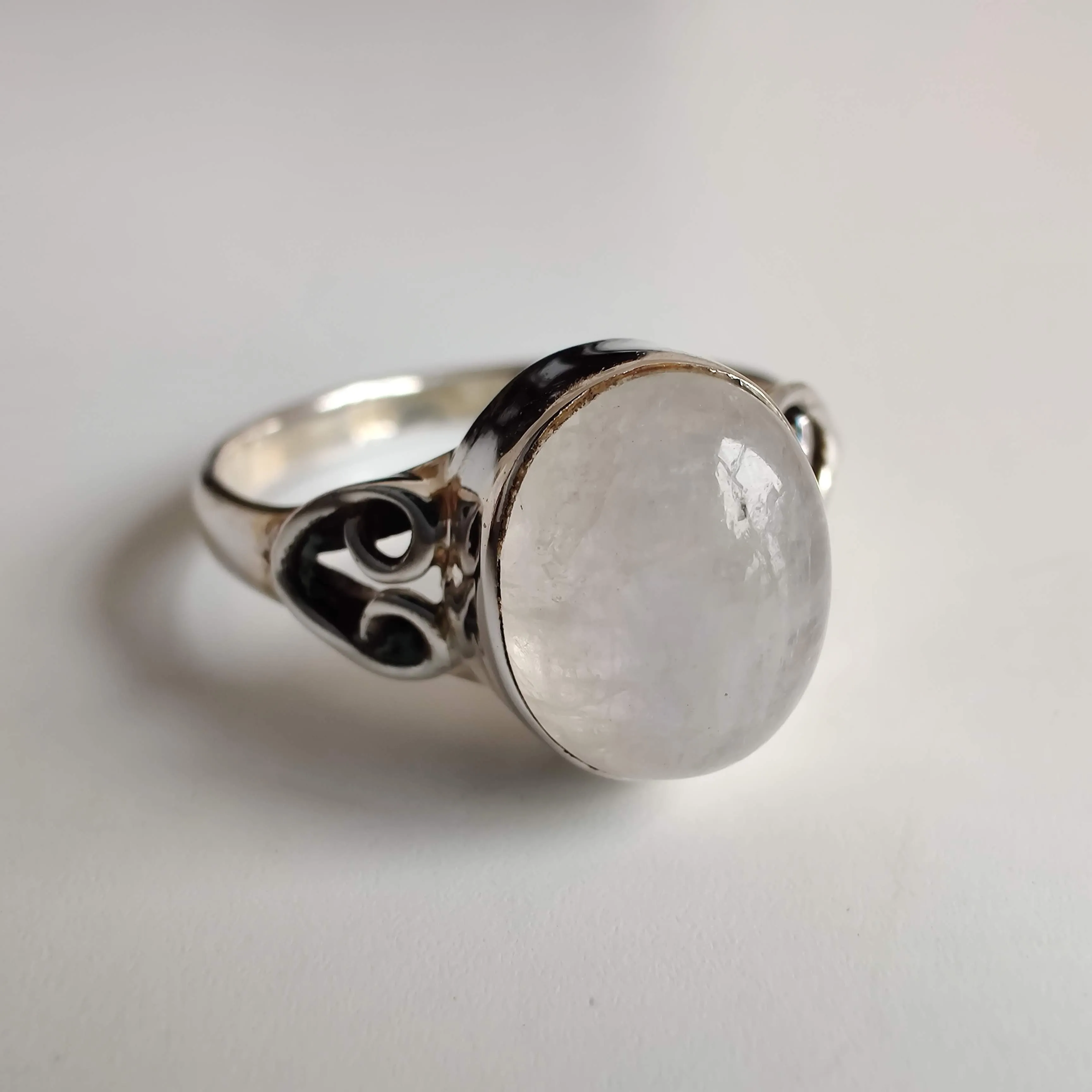 Moonstone Oval 925 Sterling Silver Ring with Heart Design