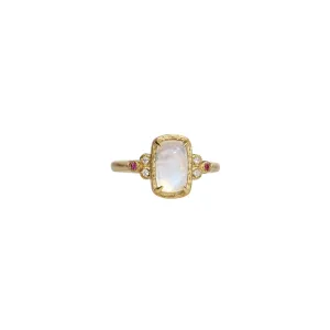 Moonstone Ring with Diamonds and Rubies