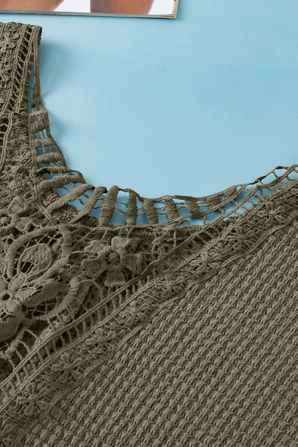 Moss Green Guipure Lace Patch Textured T-shirt
