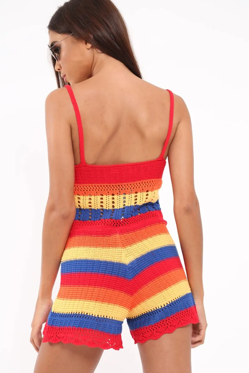 Multi Coloured Crochet Playsuit - Aayah