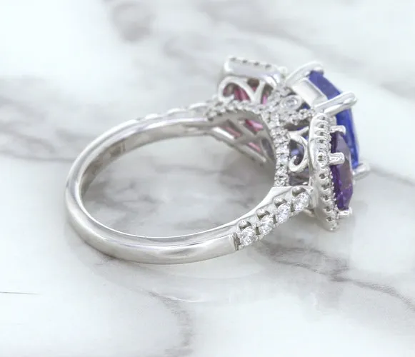 Multicolor Sapphire Ring with Diamond Halo in 18K White Gold