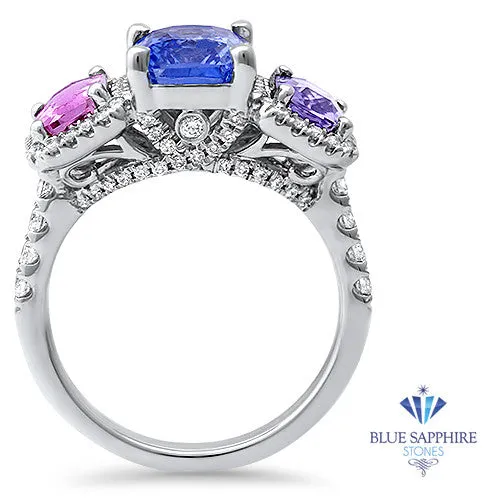 Multicolor Sapphire Ring with Diamond Halo in 18K White Gold