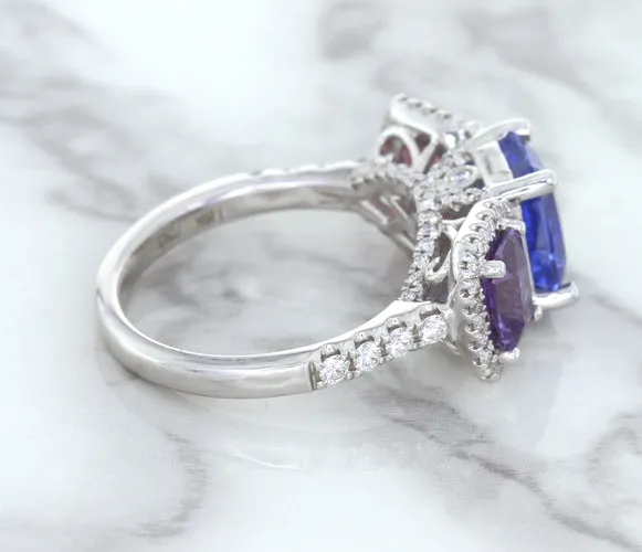 Multicolor Sapphire Ring with Diamond Halo in 18K White Gold