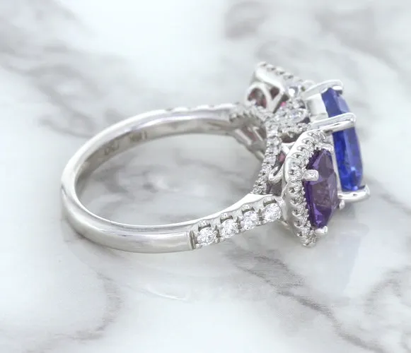 Multicolor Sapphire Ring with Diamond Halo in 18K White Gold