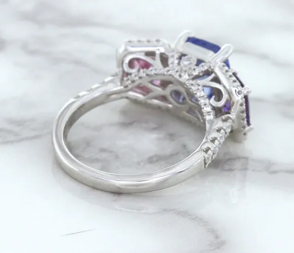 Multicolor Sapphire Ring with Diamond Halo in 18K White Gold