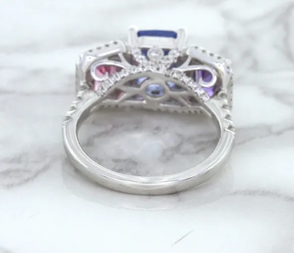 Multicolor Sapphire Ring with Diamond Halo in 18K White Gold