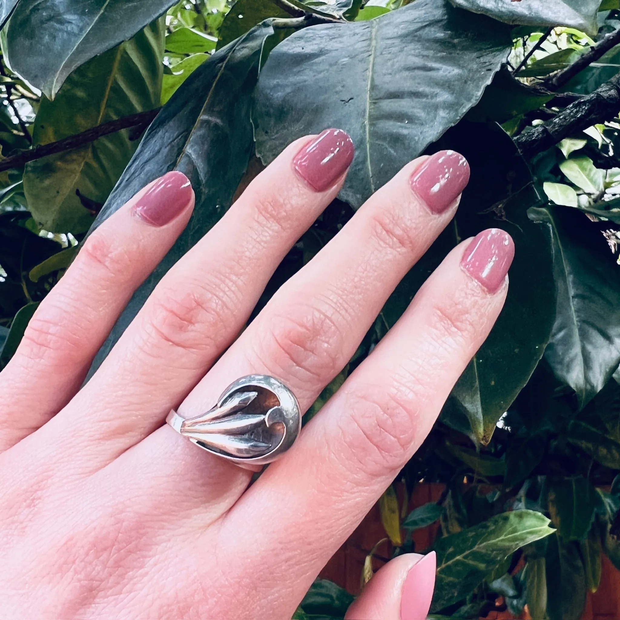 Mysterious Modernist Sterling Silver Swoop Ring