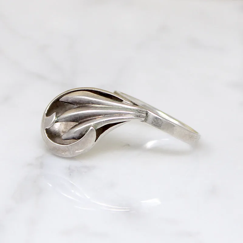 Mysterious Modernist Sterling Silver Swoop Ring