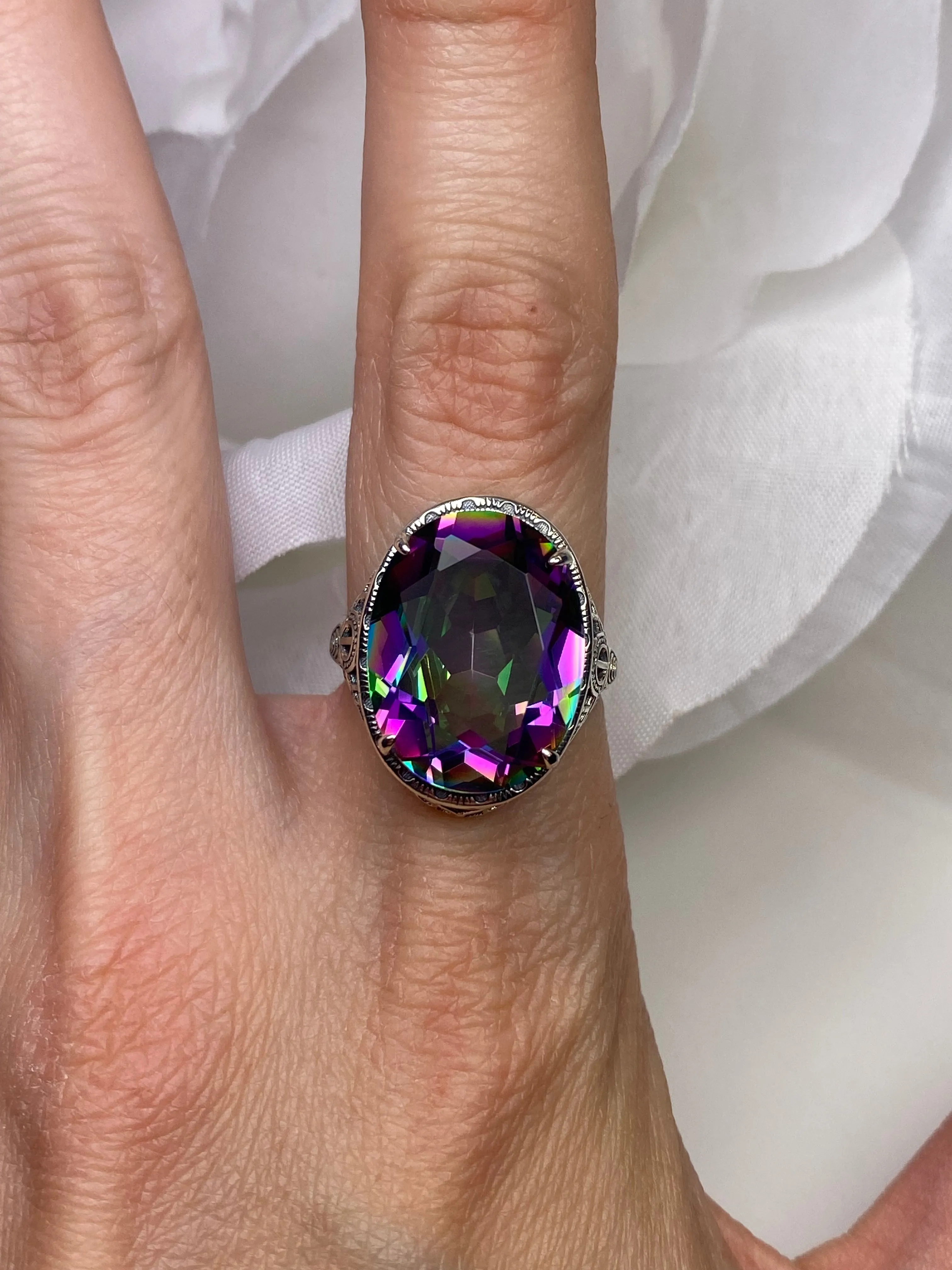 Mystic Topaz Persian Ring, Art Deco Vintage Revival Jewelry #D230