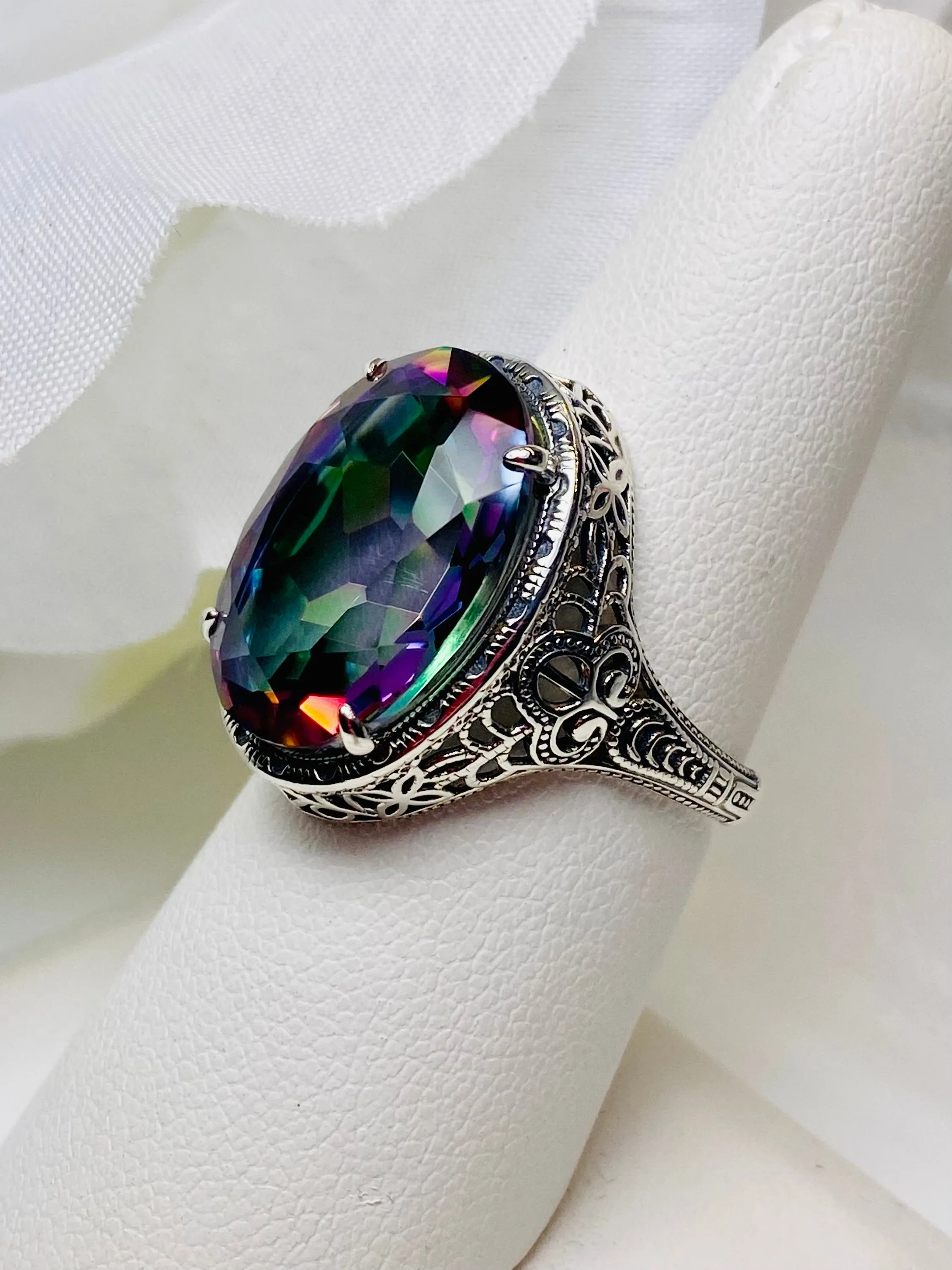 Mystic Topaz Persian Ring, Art Deco Vintage Revival Jewelry #D230