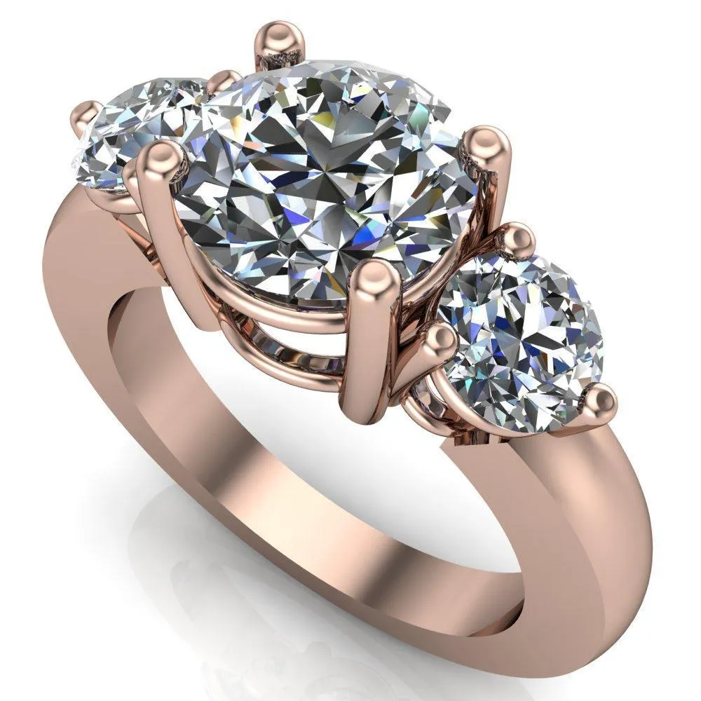 Natale Round Center Stone Timeless Setting Trinity Engagement Ring