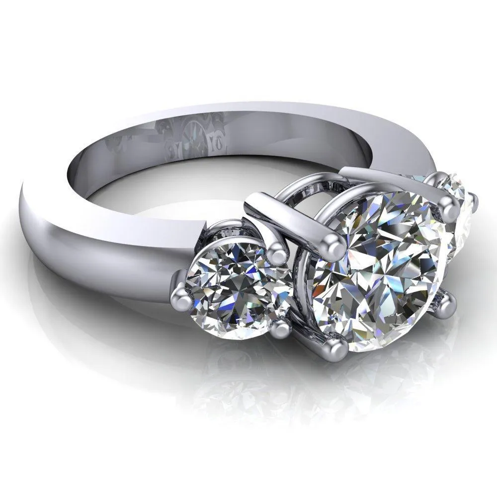 Natale Round Center Stone Timeless Setting Trinity Engagement Ring