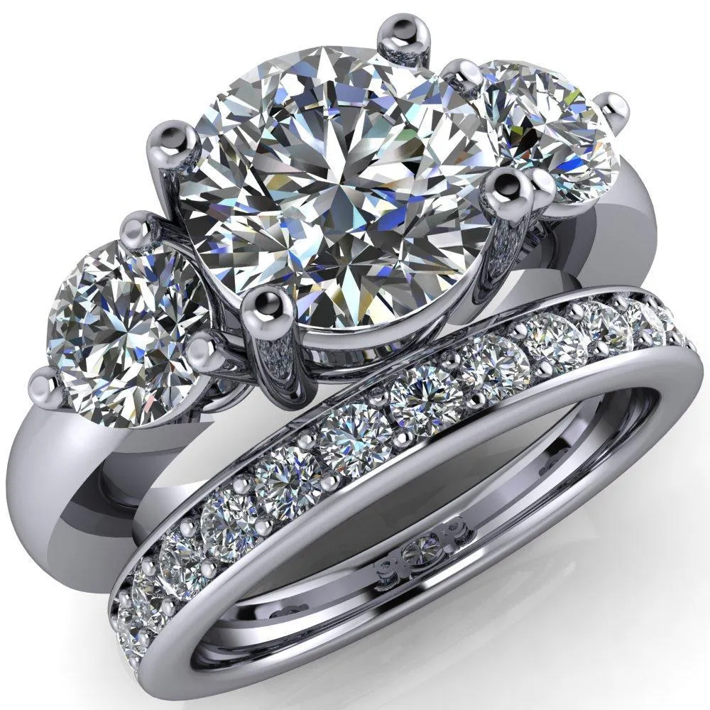 Natale Round Center Stone Timeless Setting Trinity Engagement Ring