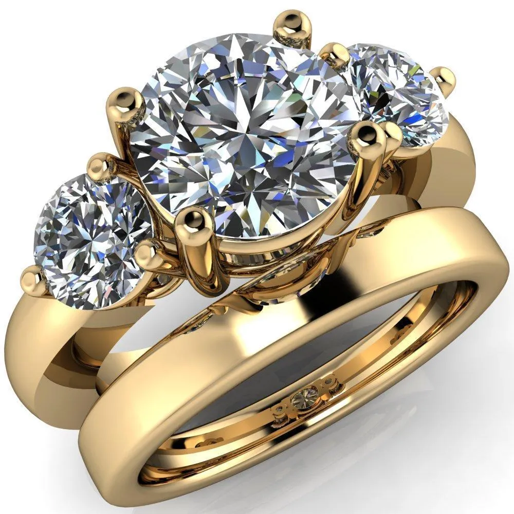 Natale Round Center Stone Timeless Setting Trinity Engagement Ring