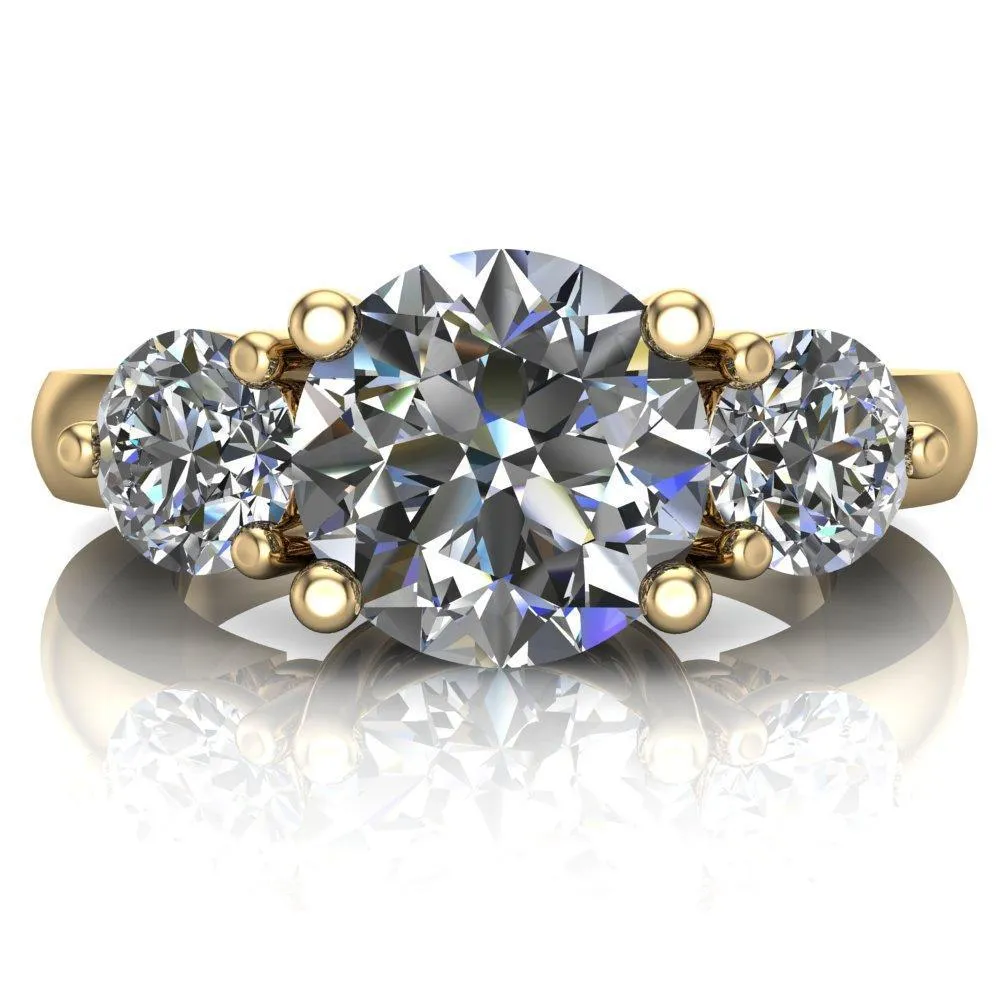 Natale Round Center Stone Timeless Setting Trinity Engagement Ring