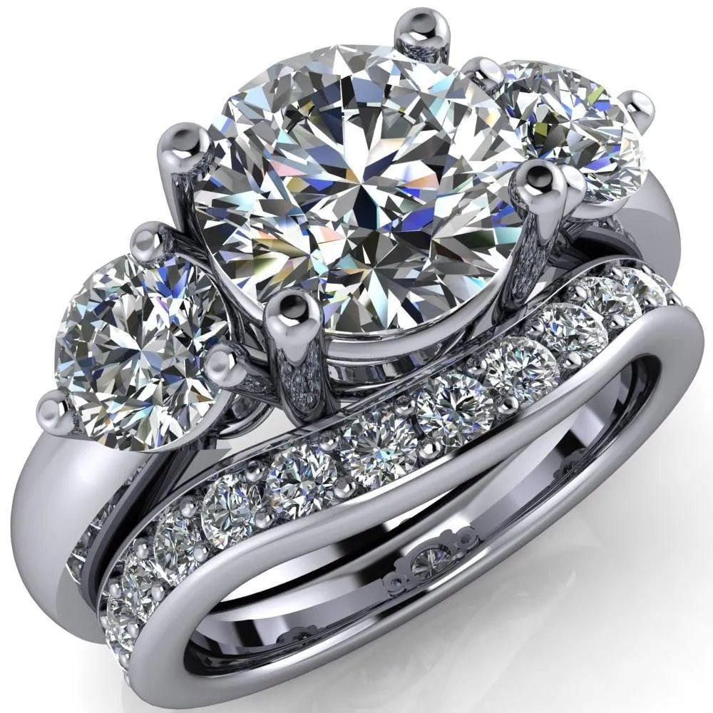 Natale Round Center Stone Timeless Setting Trinity Engagement Ring