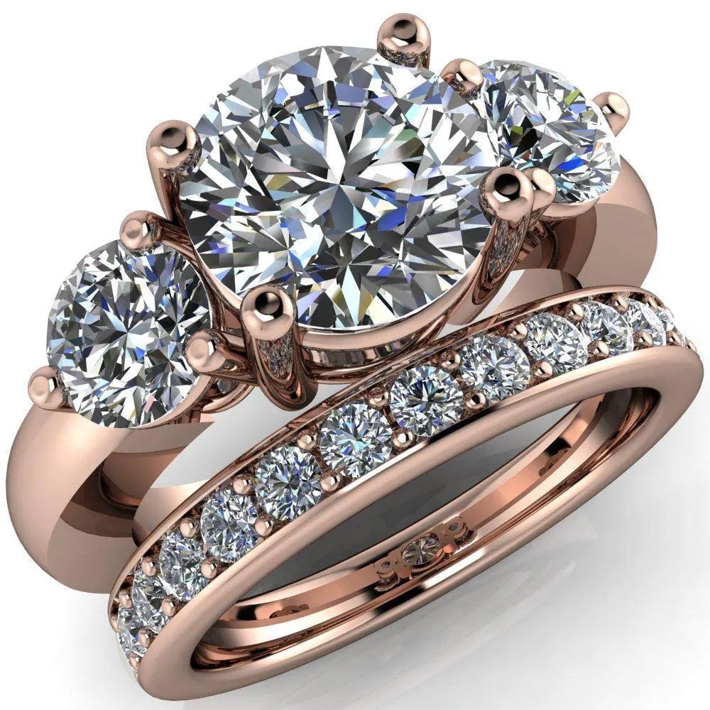Natale Round Center Stone Timeless Setting Trinity Engagement Ring