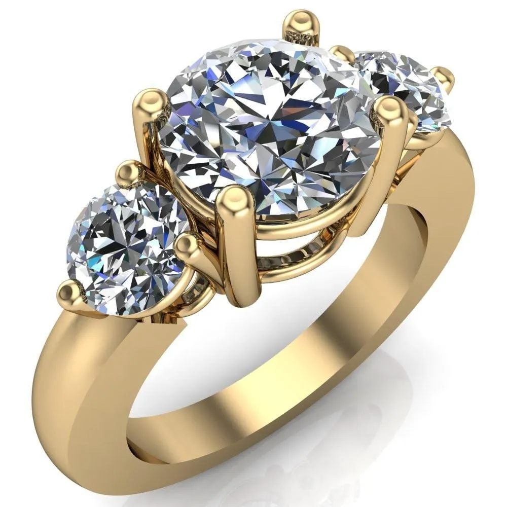 Natale Round Center Stone Timeless Setting Trinity Engagement Ring
