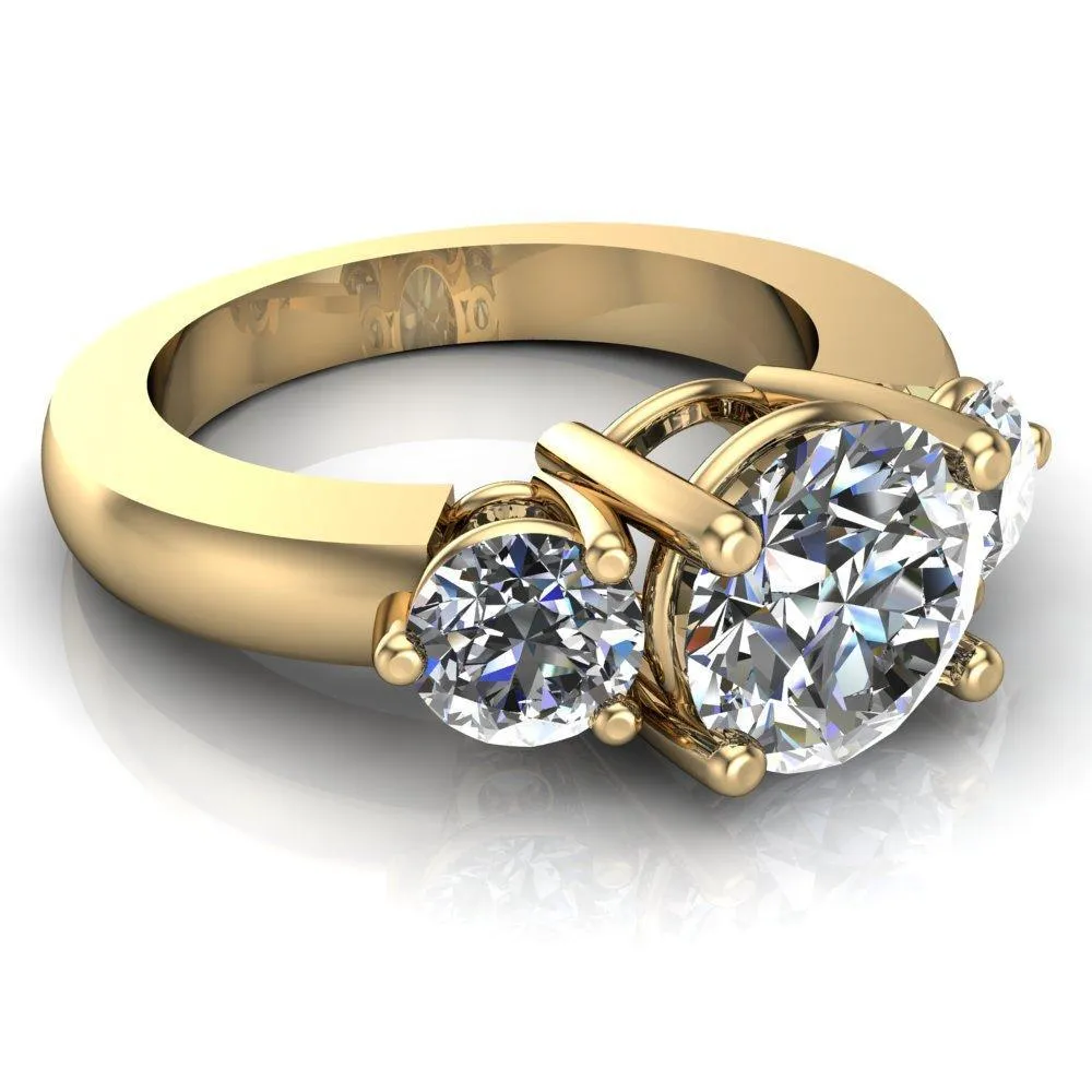 Natale Round Center Stone Timeless Setting Trinity Engagement Ring