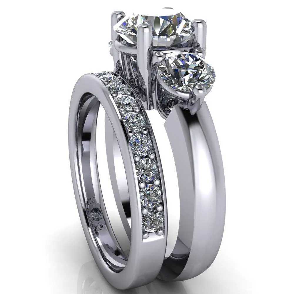 Natale Round Center Stone Timeless Setting Trinity Engagement Ring