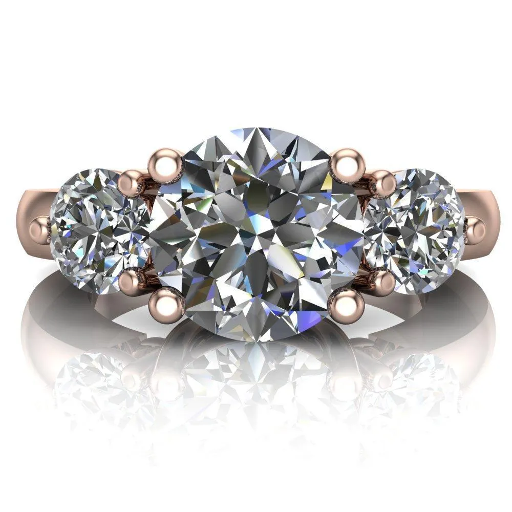 Natale Round Center Stone Timeless Setting Trinity Engagement Ring