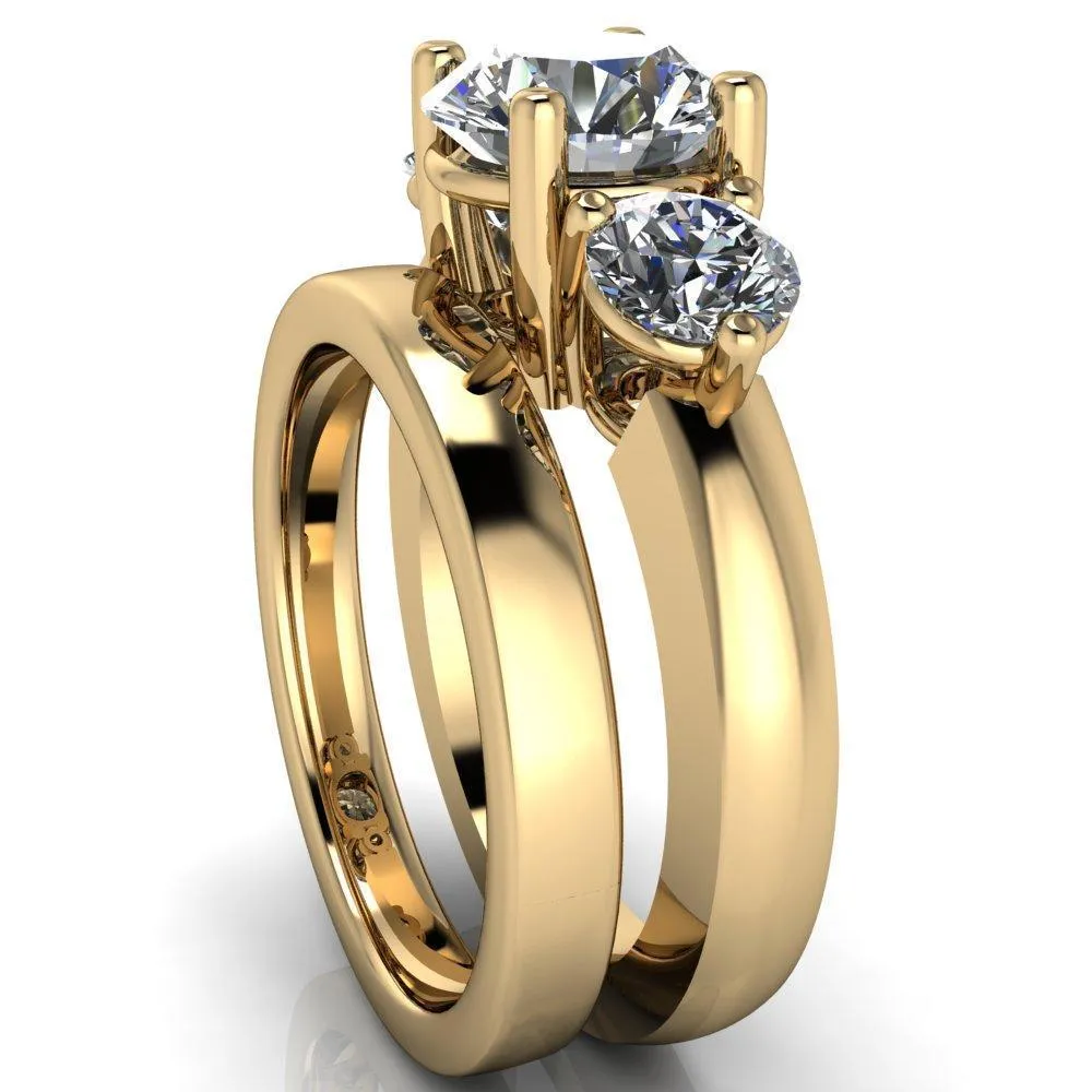 Natale Round Center Stone Timeless Setting Trinity Engagement Ring