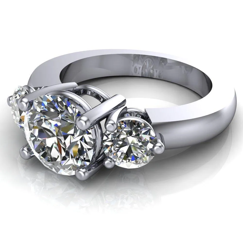 Natale Round Center Stone Timeless Setting Trinity Engagement Ring