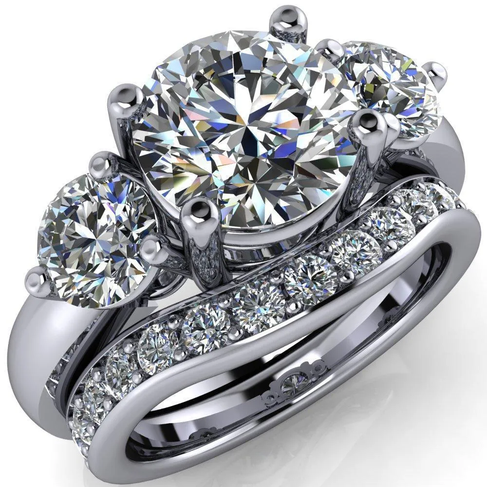 Natale Round Center Stone Timeless Setting Trinity Engagement Ring