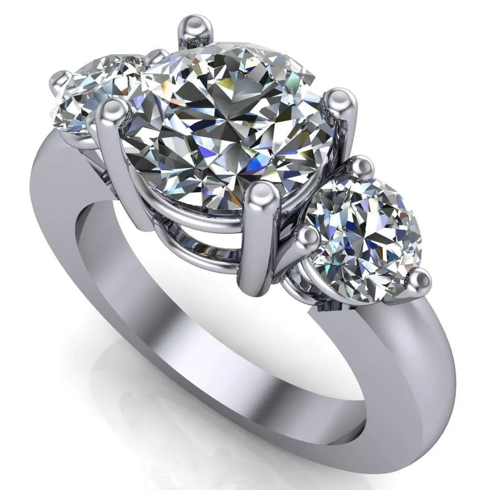 Natale Round Center Stone Timeless Setting Trinity Engagement Ring