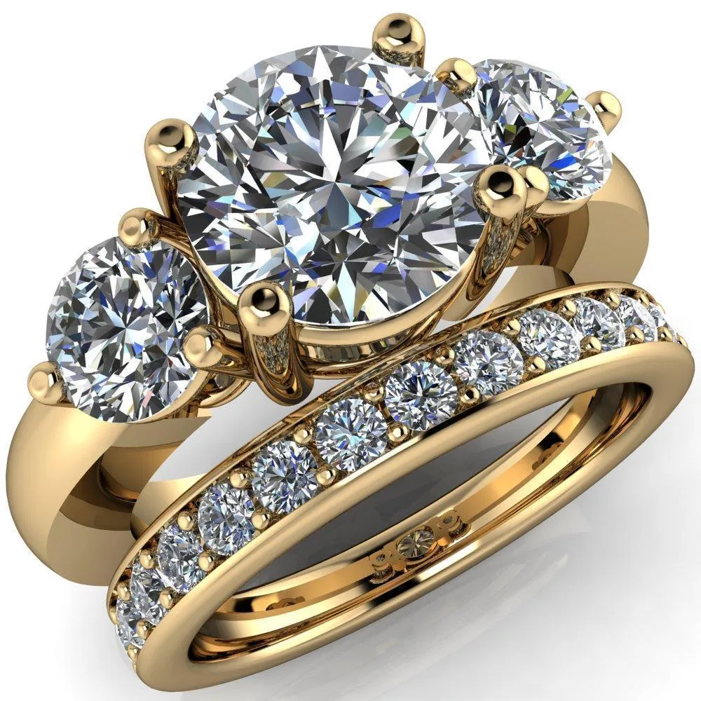 Natale Round Center Stone Timeless Setting Trinity Engagement Ring