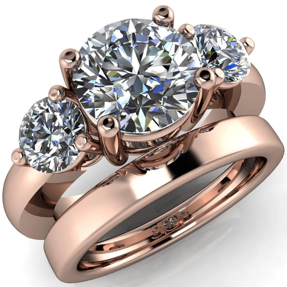 Natale Round Center Stone Timeless Setting Trinity Engagement Ring