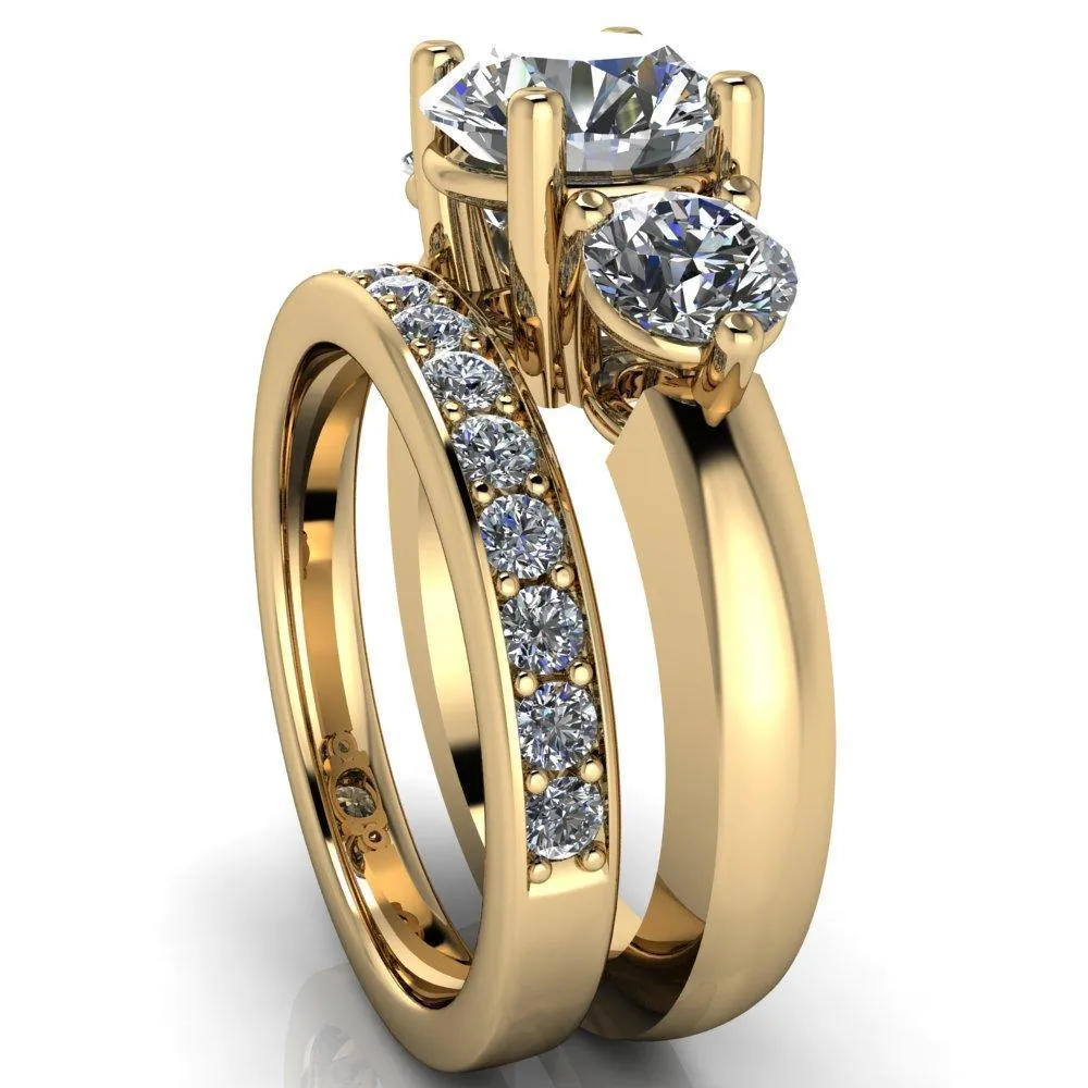 Natale Round Center Stone Timeless Setting Trinity Engagement Ring