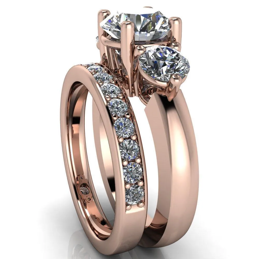 Natale Round Center Stone Timeless Setting Trinity Engagement Ring
