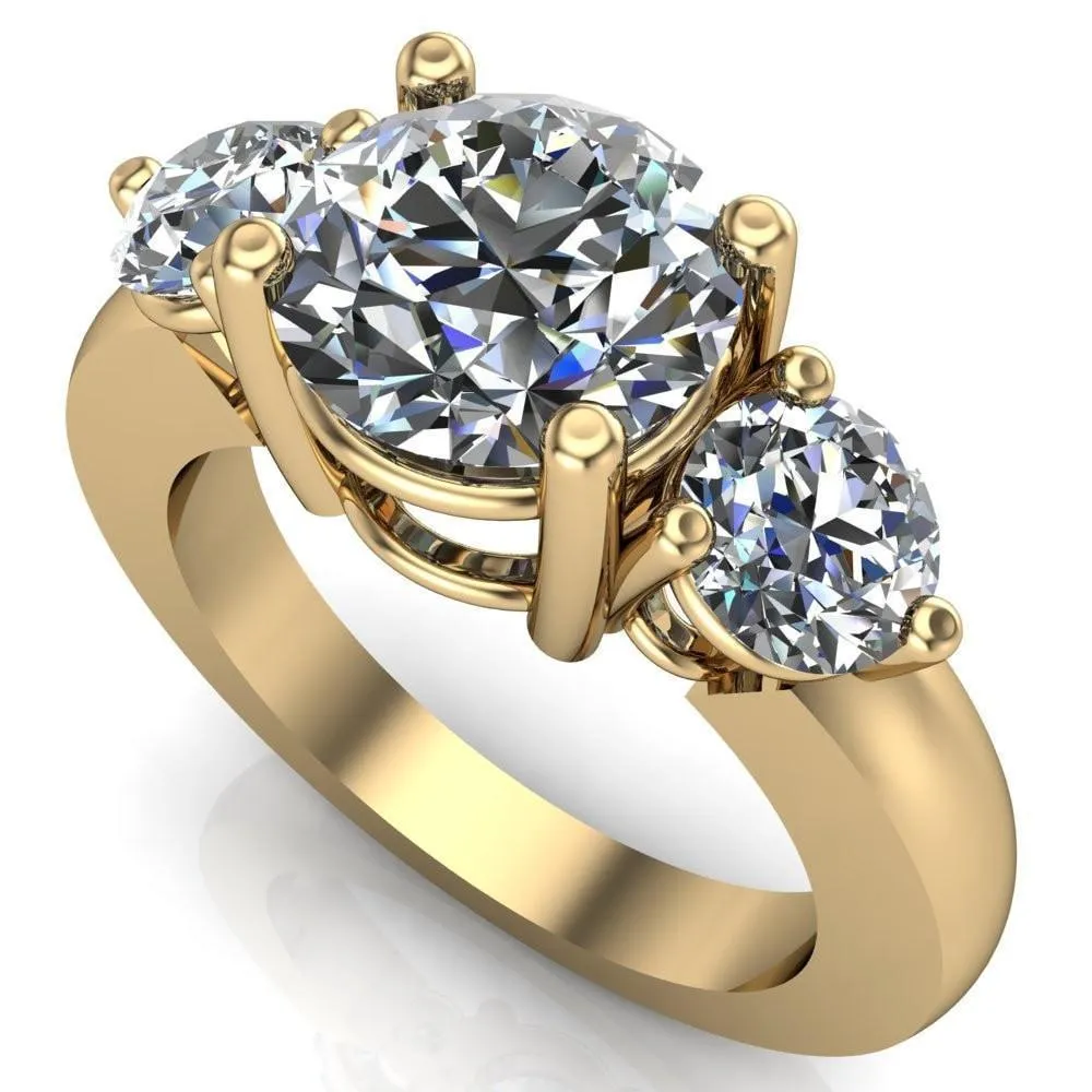 Natale Round Center Stone Timeless Setting Trinity Engagement Ring