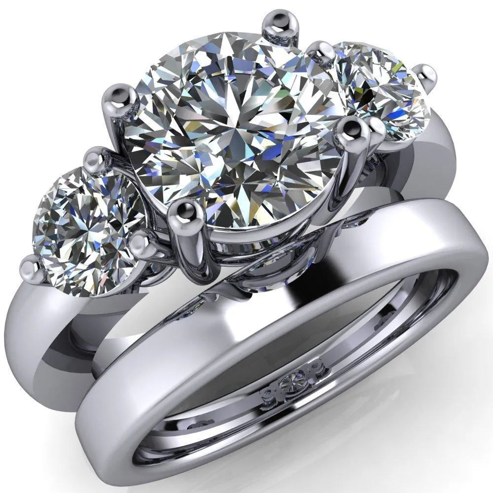 Natale Round Center Stone Timeless Setting Trinity Engagement Ring