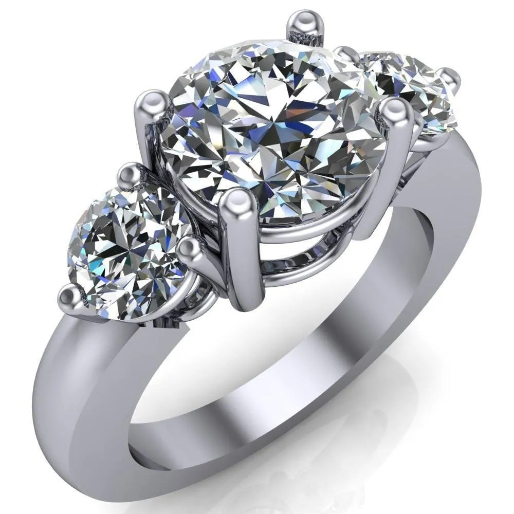 Natale Round Center Stone Timeless Setting Trinity Engagement Ring