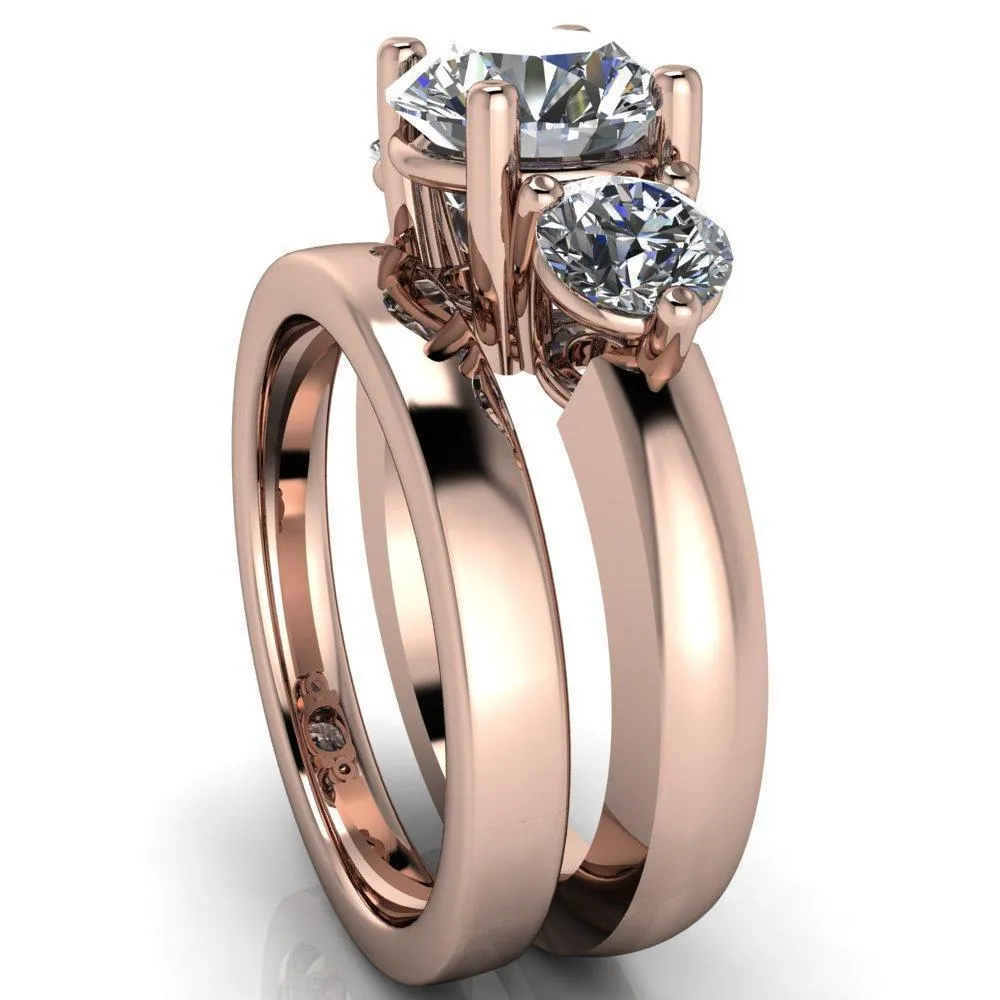 Natale Round Center Stone Timeless Setting Trinity Engagement Ring