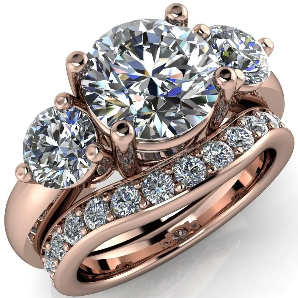 Natale Round Center Stone Timeless Setting Trinity Engagement Ring