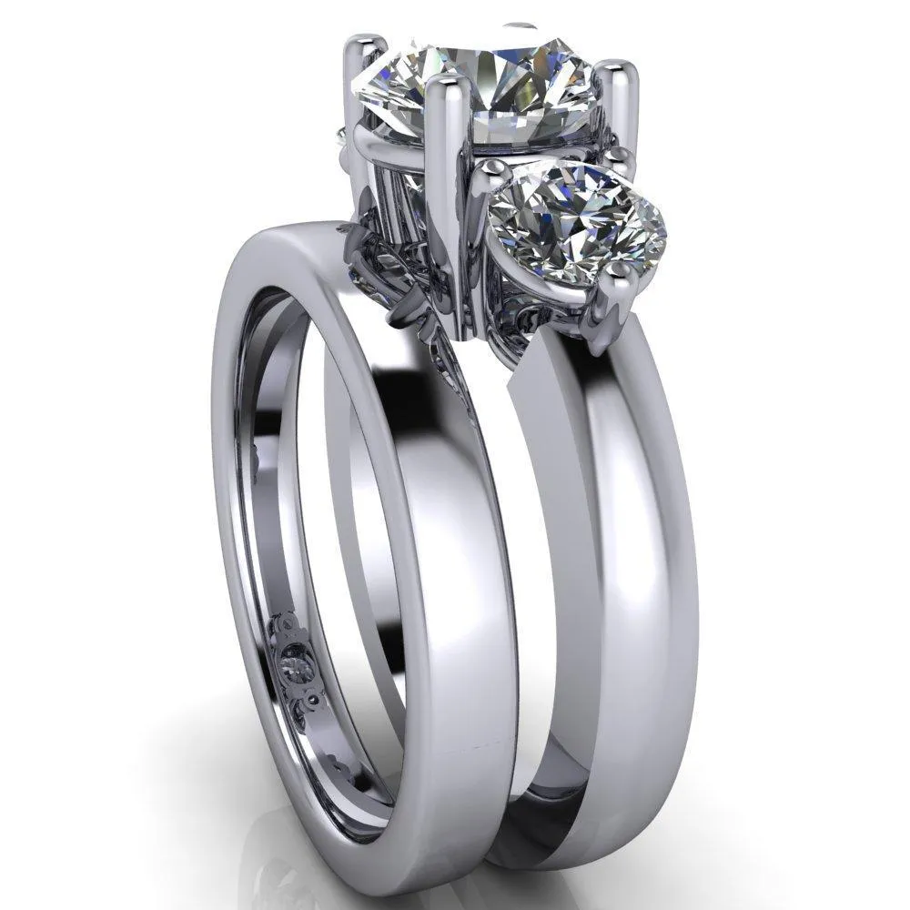 Natale Round Center Stone Timeless Setting Trinity Engagement Ring