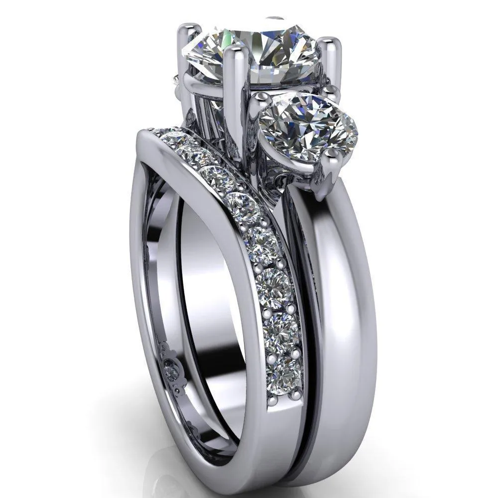 Natale Round Center Stone Timeless Setting Trinity Engagement Ring
