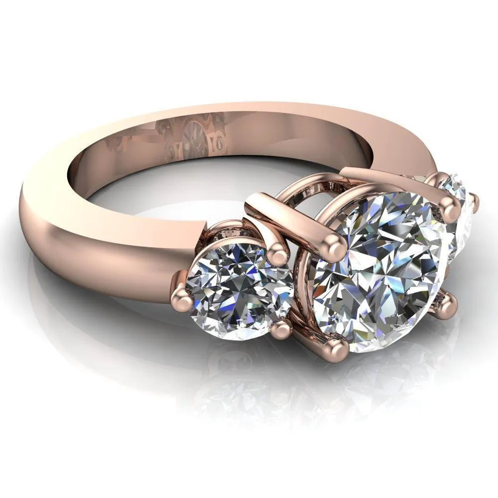 Natale Round Center Stone Timeless Setting Trinity Engagement Ring