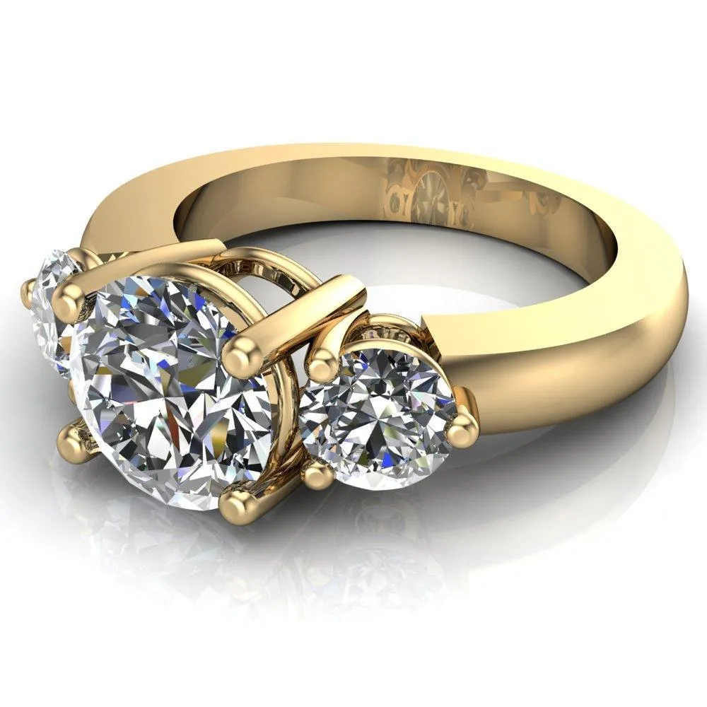 Natale Round Center Stone Timeless Setting Trinity Engagement Ring