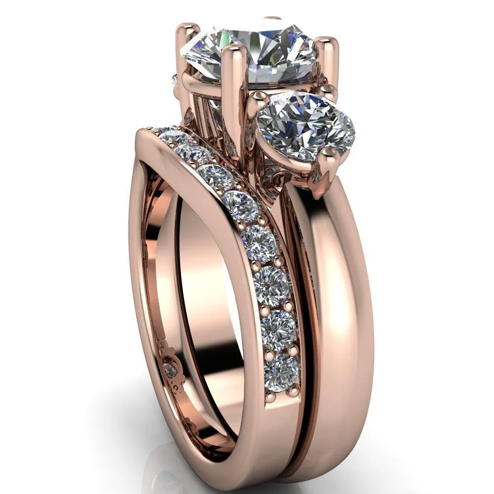 Natale Round Center Stone Timeless Setting Trinity Engagement Ring