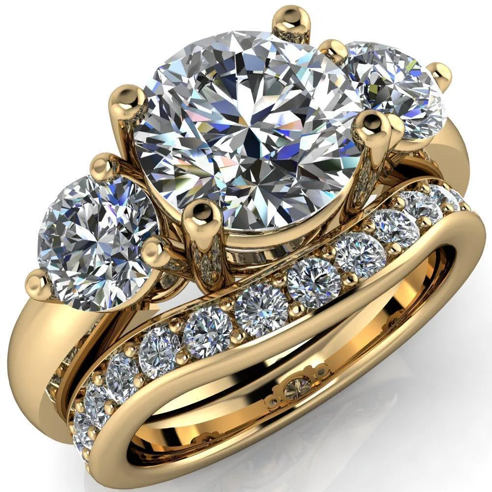 Natale Round Center Stone Timeless Setting Trinity Engagement Ring