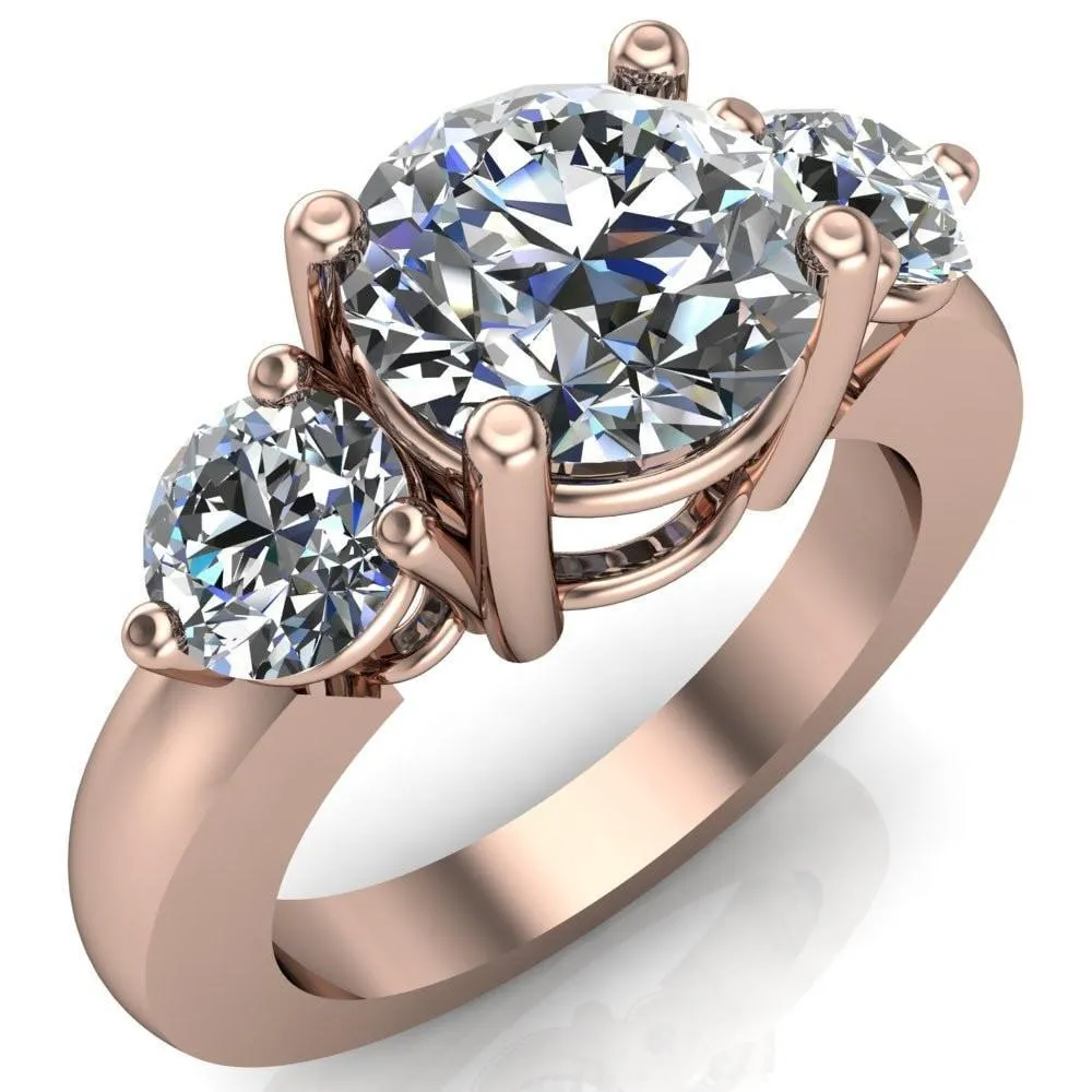 Natale Round Center Stone Timeless Setting Trinity Engagement Ring