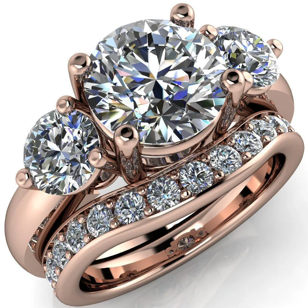 Natale Round Center Stone Timeless Setting Trinity Engagement Ring